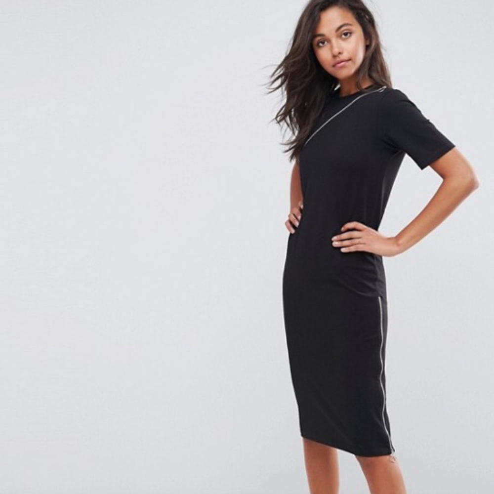 ASOS midi t-shirt dress with asymmetrical zipper